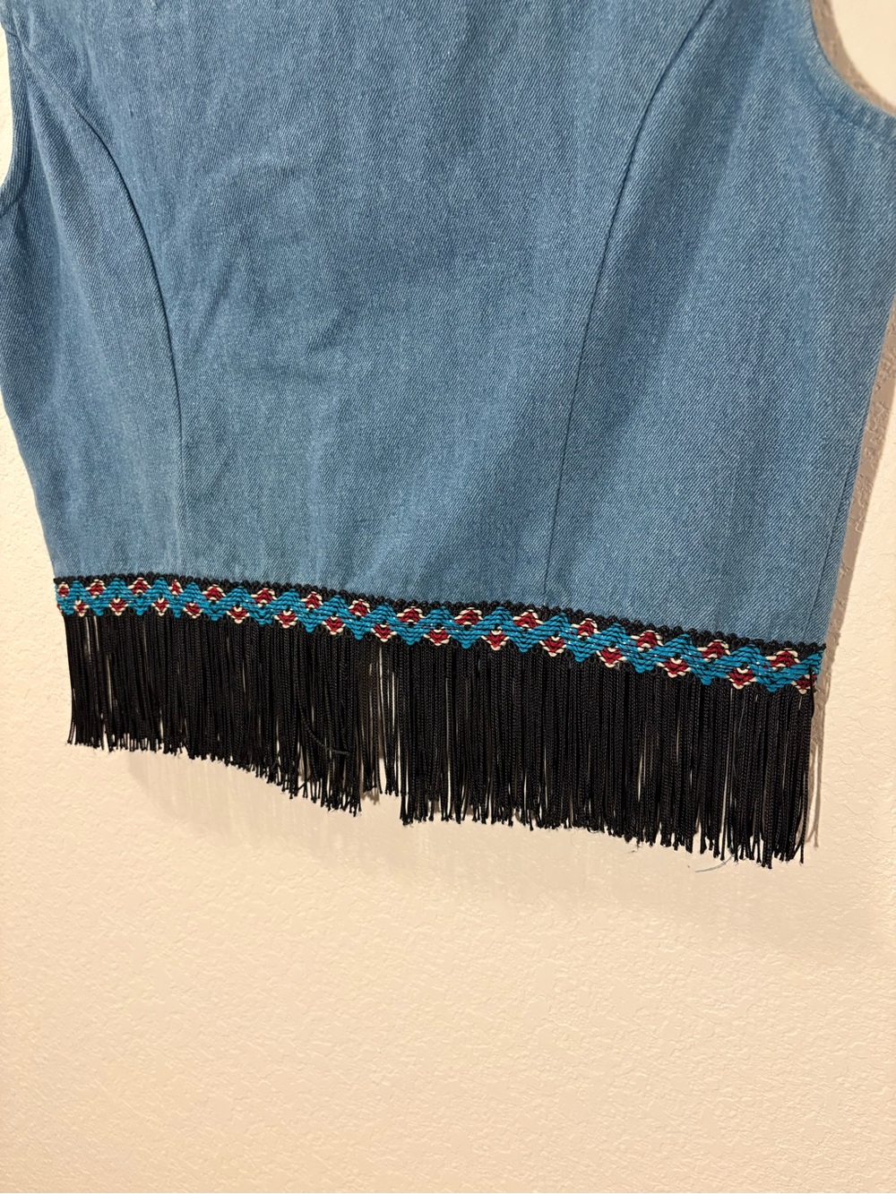 Vintage Blue Denim Fringe Zip-Front Vest - Picture 5 of 5